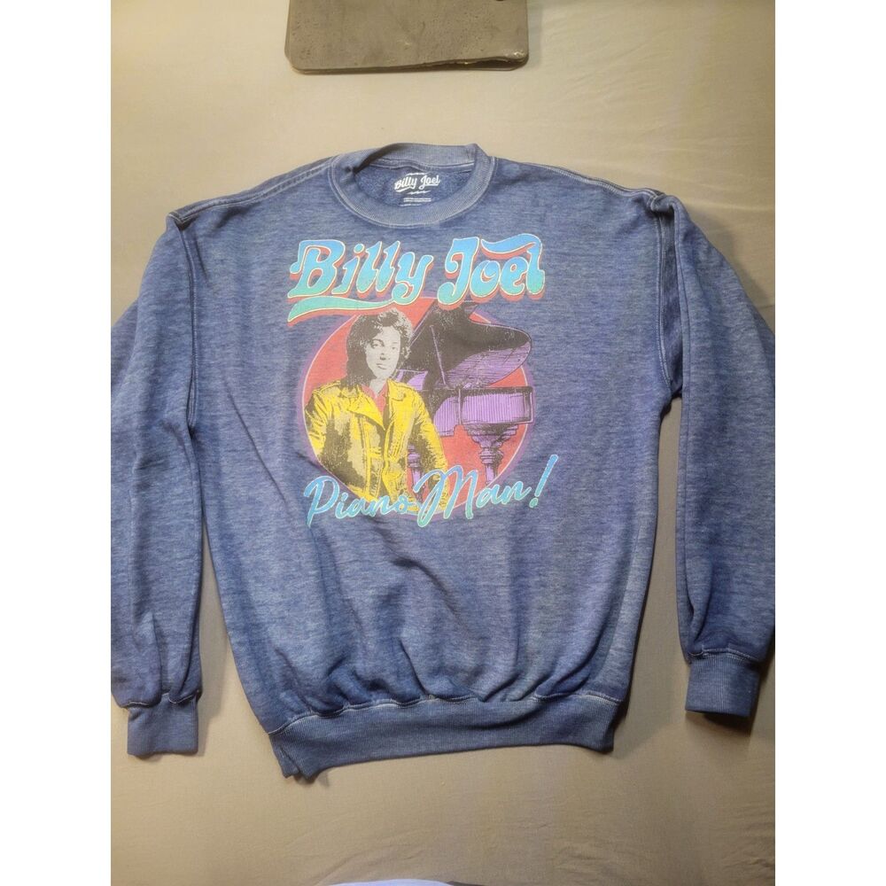 Billy Joel Piano Man Graphic Sweatshirt Small Heather Blue Crewneck Pullover